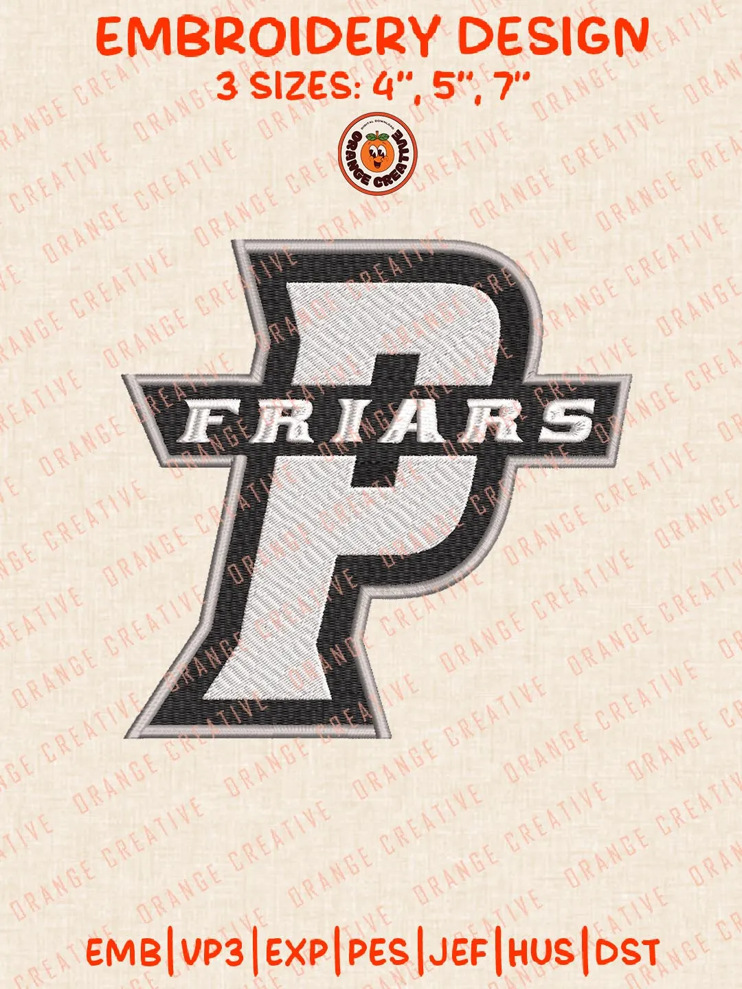 NCAA P Friars Embroidery Design, NCAA Providence Friars Team Logo Embroidery Design, Machine Embroidery Design File, 4 Sizes, Custom Size, Digital Download