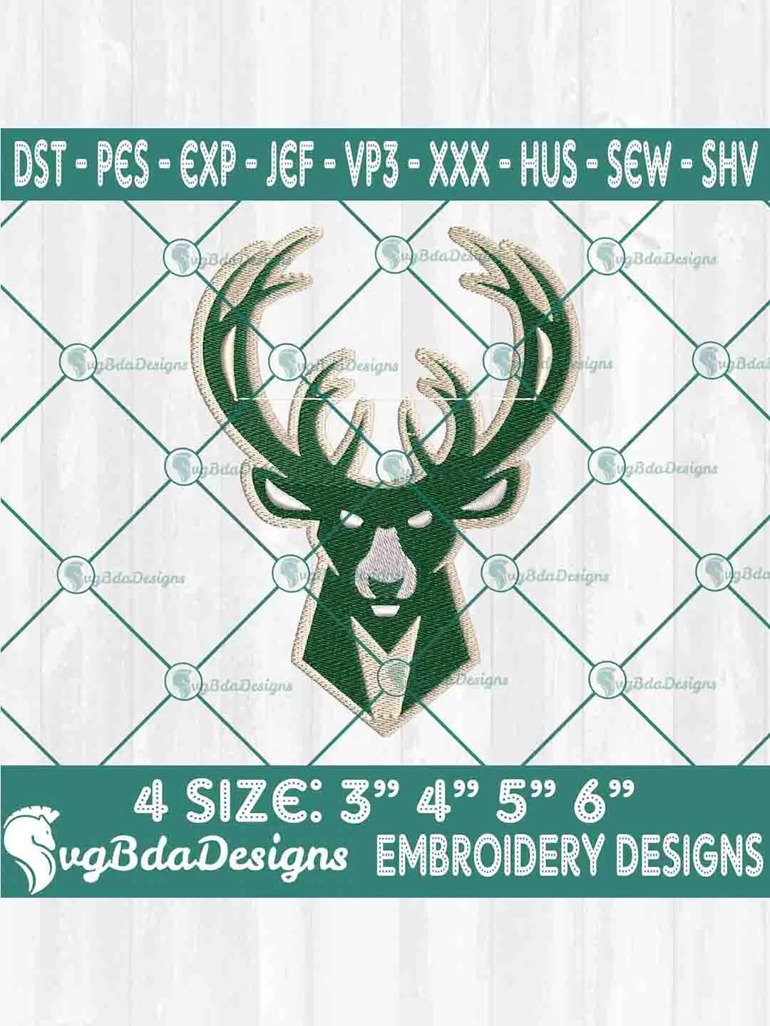 Milwaukee Bucks Machine Embroidery Design, NBA Embroidery Machine Designs