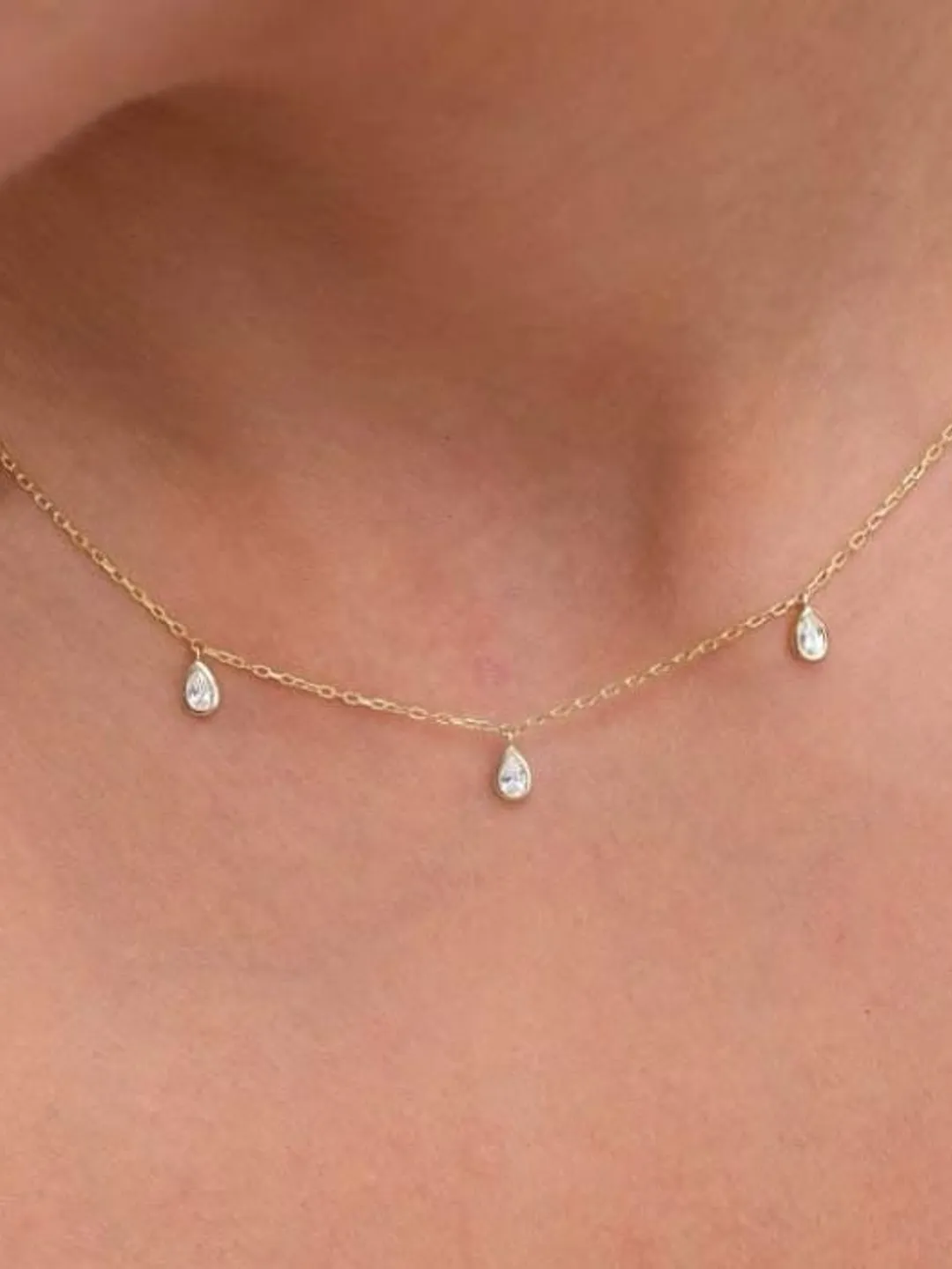 Minimalist Pear Cut Bezel Drop Choker Necklace | 14K Yellow Gold | Gift for Her