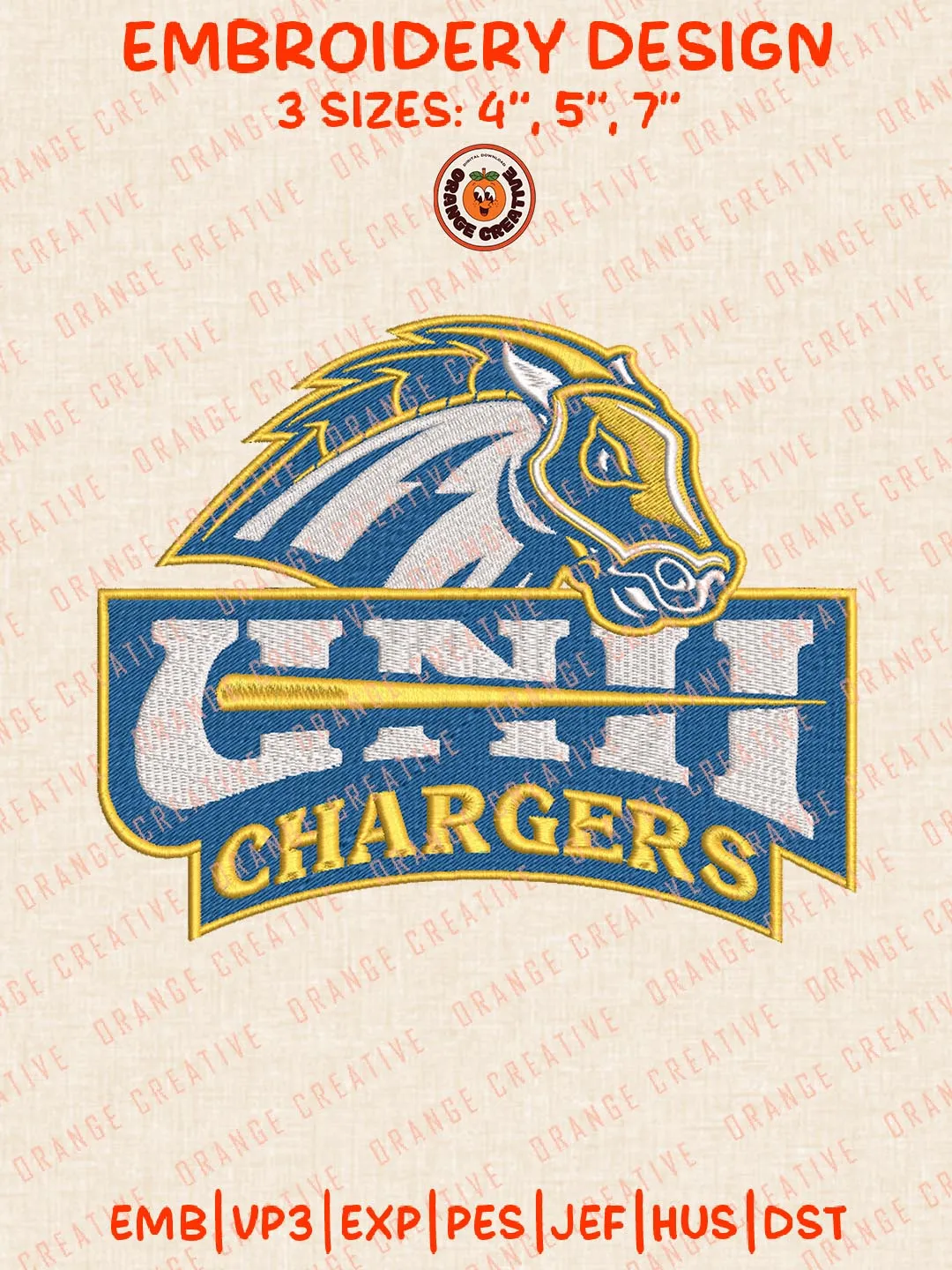 NCAA UNH Chargers Embroidery Design, NCAA New Haven Chargers Logo Embroidery Design, Machine Embroidery Design File, 4 Sizes, Digital Download