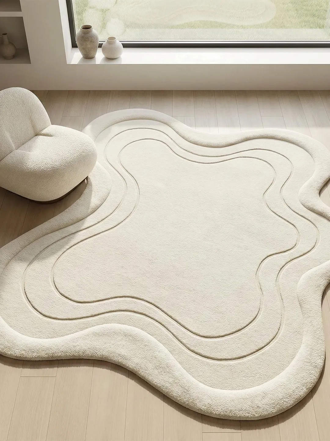 Abstract Rug Minimalistic Hand Tufted Wool Abstract Rug, Irregular Modern Ivory Area Rug ...