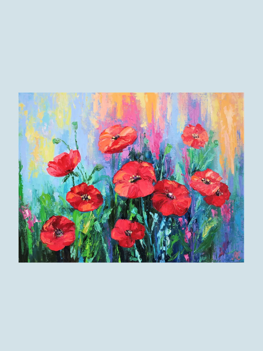 Original Oil Painting of Red Poppies Flowers on Canvas Modern Floral Art Decor