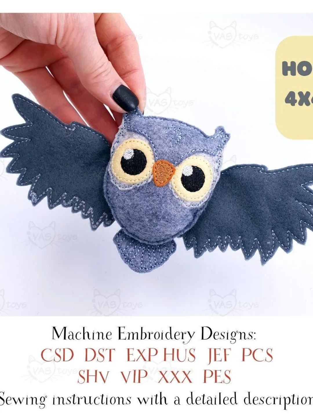 ITH Halloween Owl Stuffed Toy Embroidery Design, Felt Night Bird Plushie Pattern, Spooky Cute 4x4 Hoop File