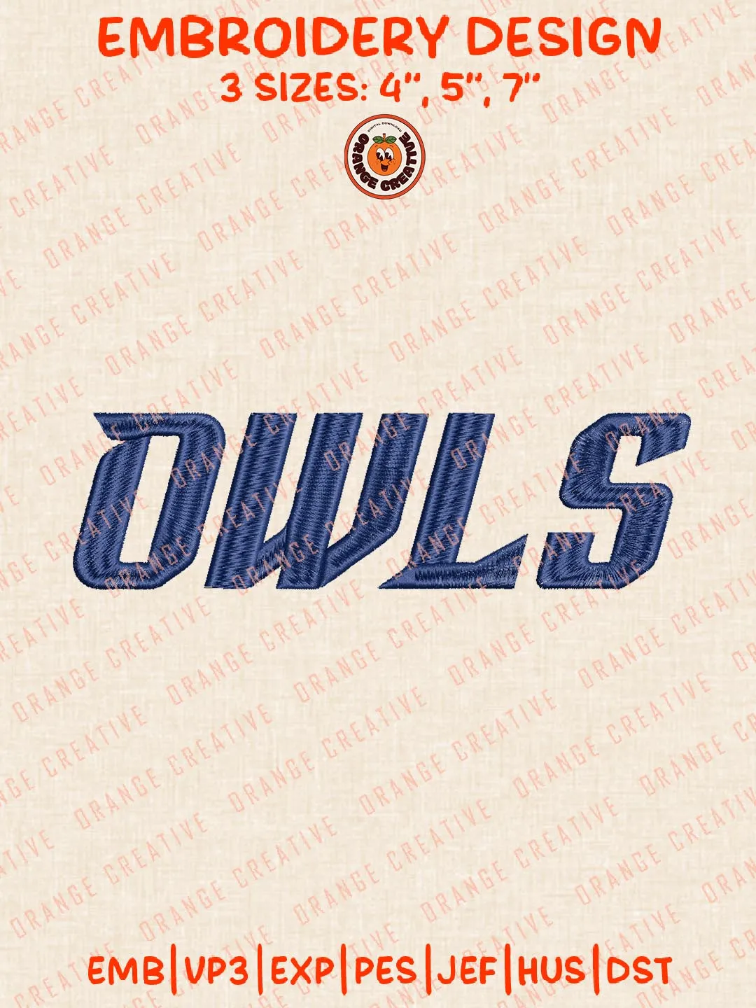 NCAA Owls Text Embroidery Design, NCAA Rice Owls Team Logo Embroidery Design, Machine Embroidery Design File, 4 Sizes, Custom Size, Digital Download