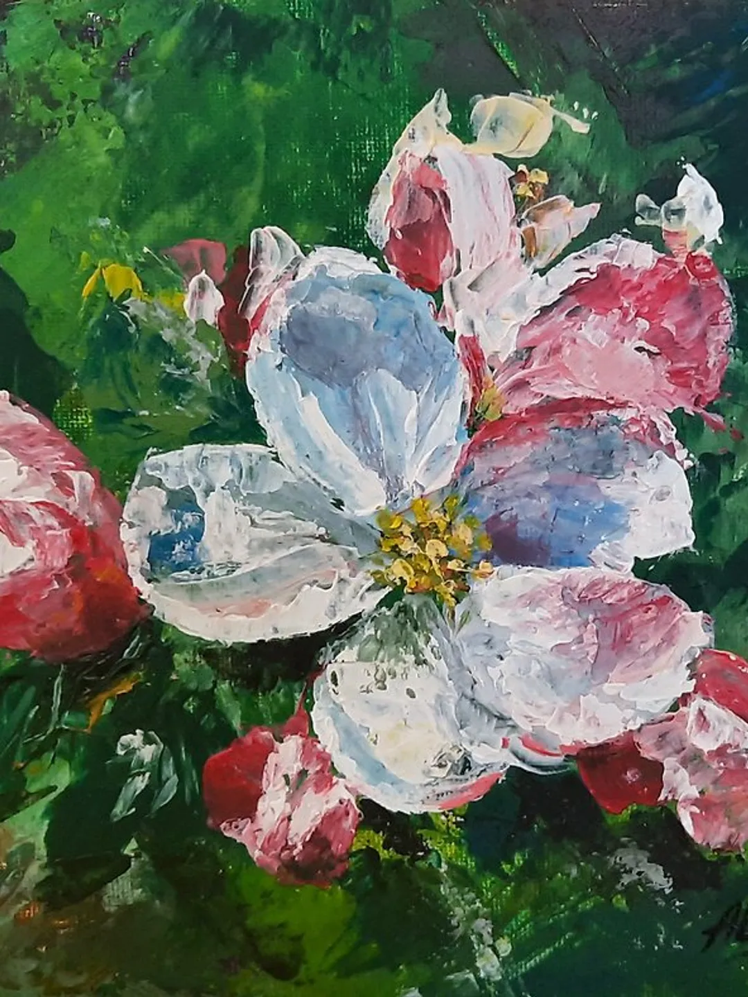 Blooming tree Original acrylic painting Apple flower Small painting Floral art