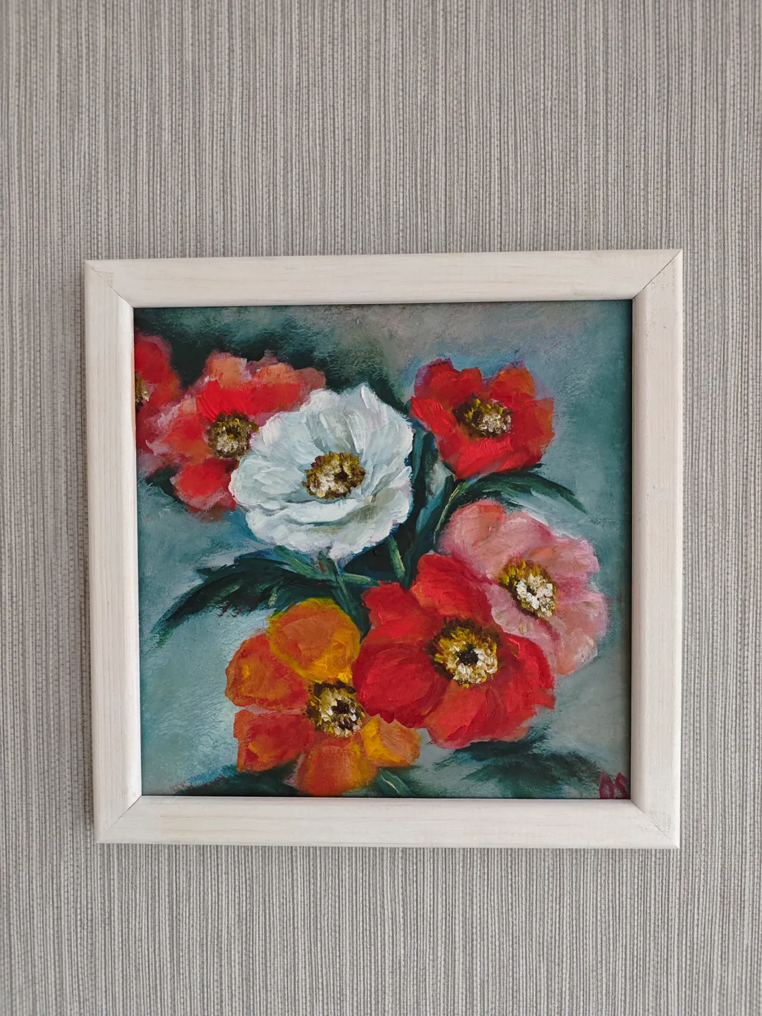 Poppies Original Painting Floral Original Art Red Flowers Modern Artwork Bright Red White Poppies  Oil Painting 8 x 8 inches by Olga SokolovaArt