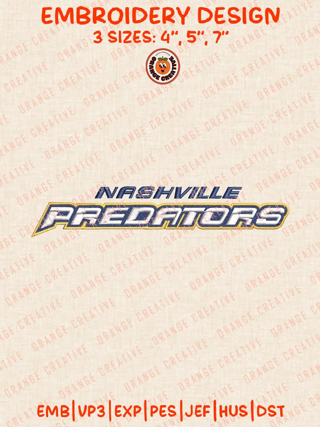 Nashville Predators Text Logos Embroidery Designs, NHL Hockey Team Logo Embroidery Files, Machine Embroidery Design File, 4 Sizes, Custom Size, Digital Download