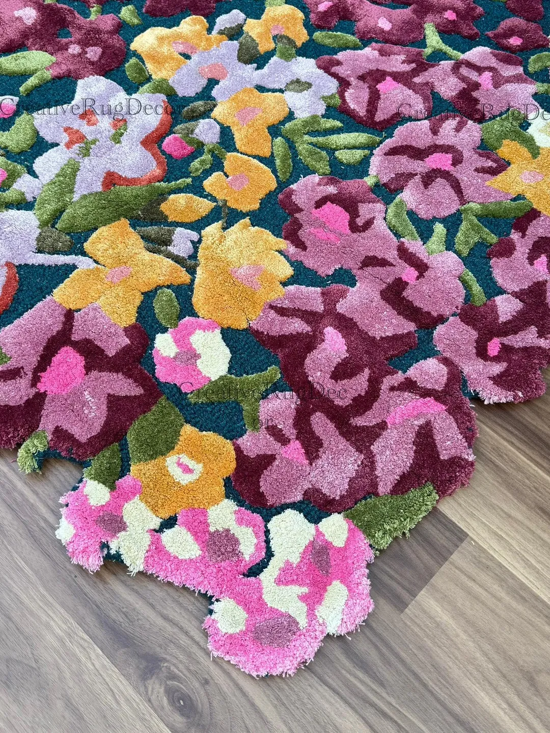 Colorful Floral Hand-Tufted Wool & Viscose Rug – Bold Botanical Area ...