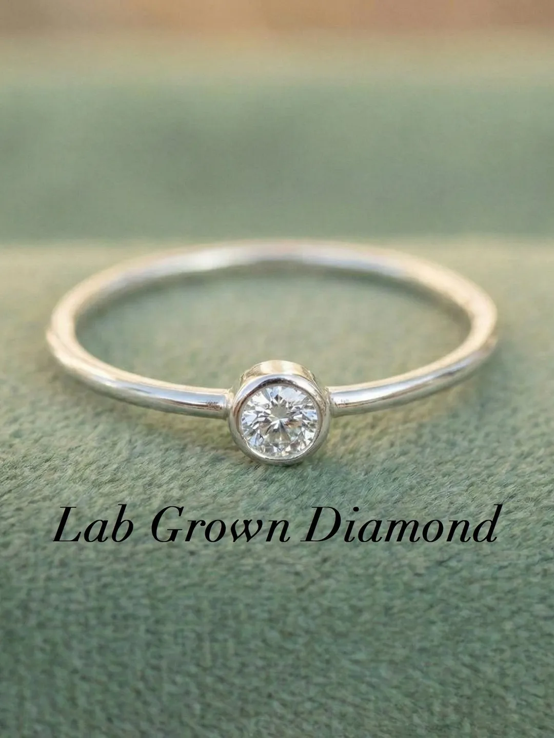 Bezel Set Lab Grown Diamond Ring in Silver | Dainty Solitaire Engagement Ring| Thin Band 3mm Stone Gift for Her