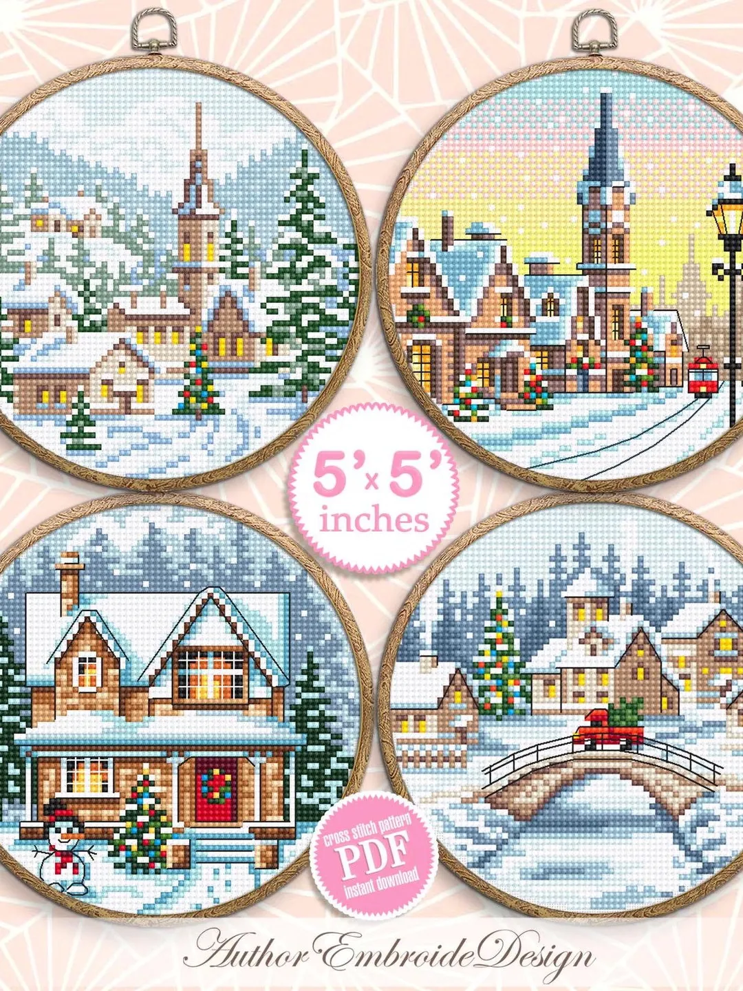 Cross stitch pattern Winter village, cross stitch chart PDF