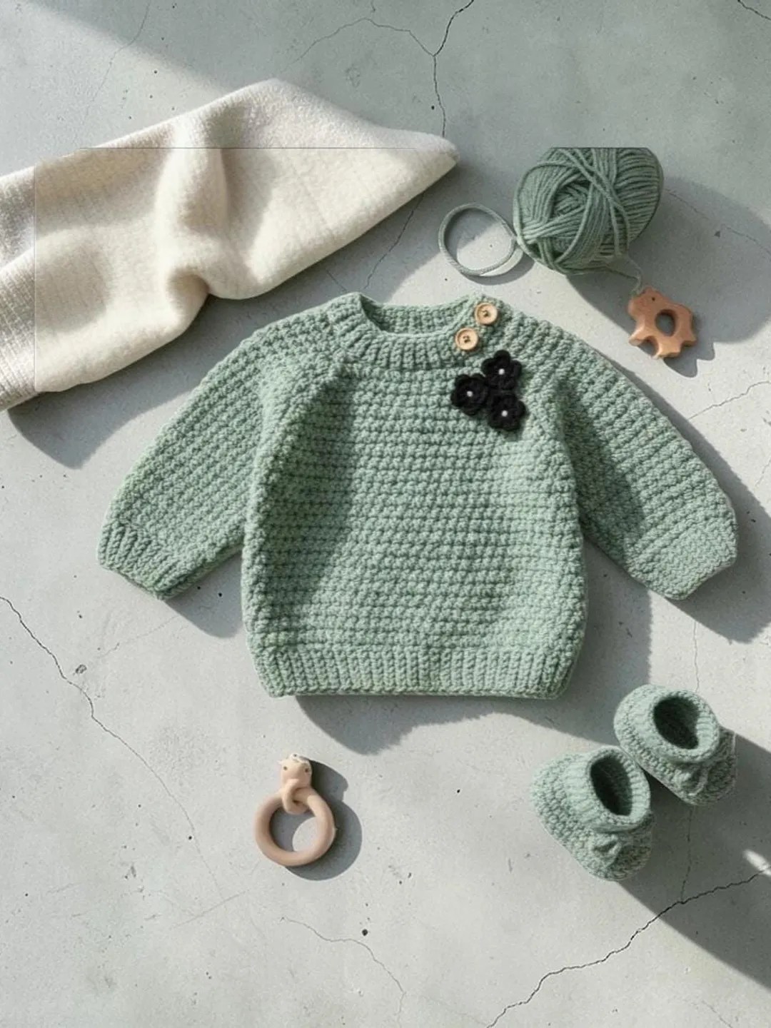 Handmade Crochet Baby Outfit Set (sweater, pants, Booties) | Photo Prop, Shower Gift