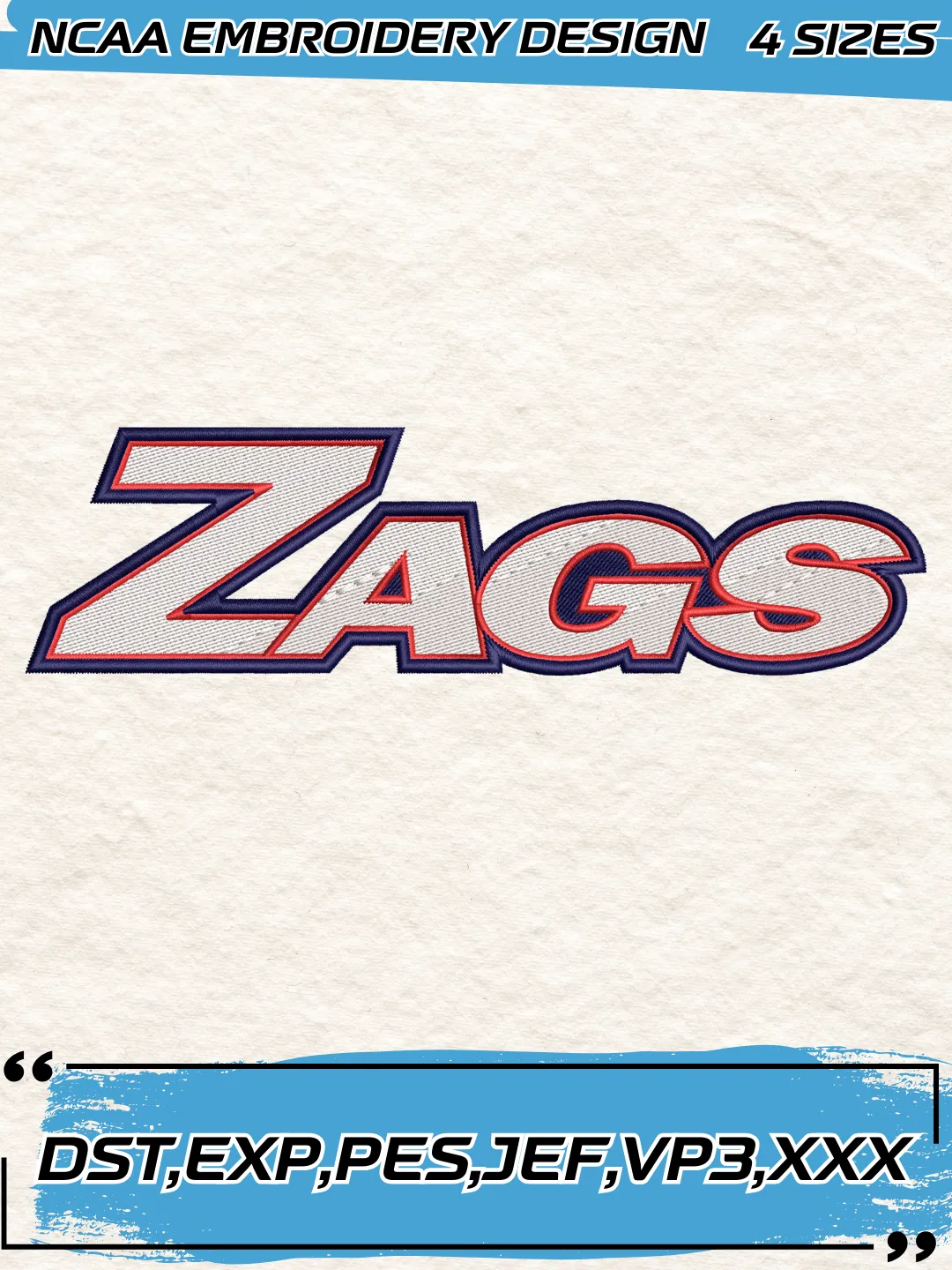 Gonzaga Bulldogs Wordmark Logos Embroidery Design,NCAA Logo Embroidery Design,Machine Embroidery Design File,4 Sizes, Digital Download