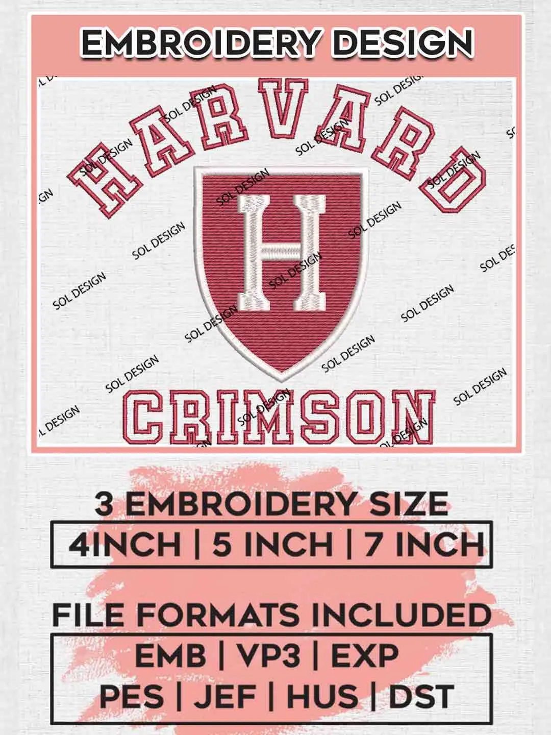 Harvard Crimson Embroidery Design, Football Embroidery files, Sport Machine embroidery files, 3 sizes, Instant Download