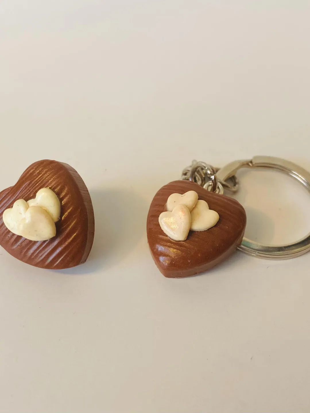 Key Chain Choco Heart Shaped Chocolate Keychain and Pin, Miniature Food