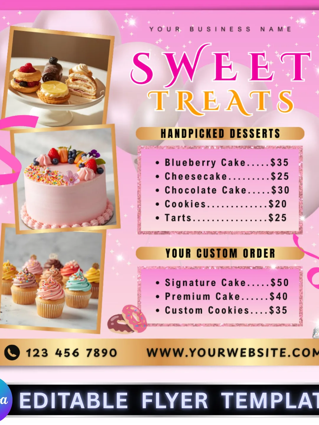 Mother’s Day Bakery Menu Template, Luxury Cake Price List, Editable ...