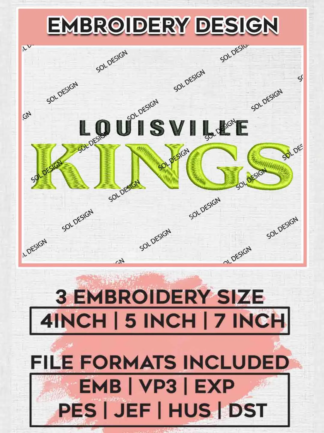 Louisville King Wordmark Embroidery Design, Football League Embroidery files, Sport Machine embroidery designs, 3 sizes, Instant Download