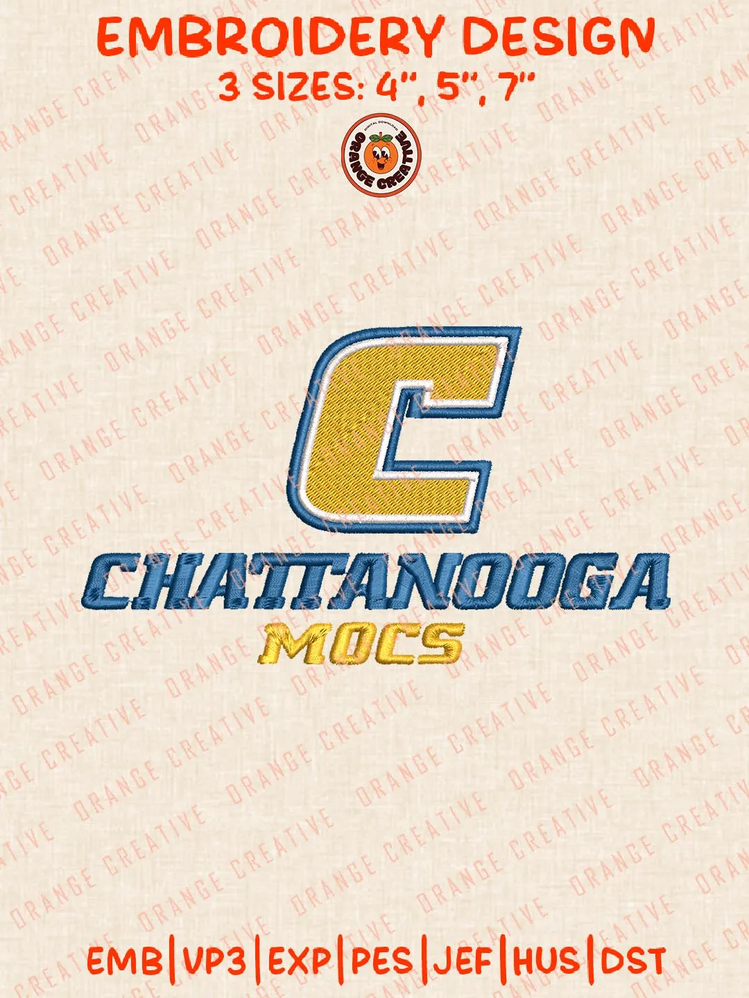 Chattanooga Mocs Text Logos Embroidery Design Files, NCAA Logos Embroidery Designs, Machine Embroidery Files, 4 Sizes, Custom Sizes, Instant Download