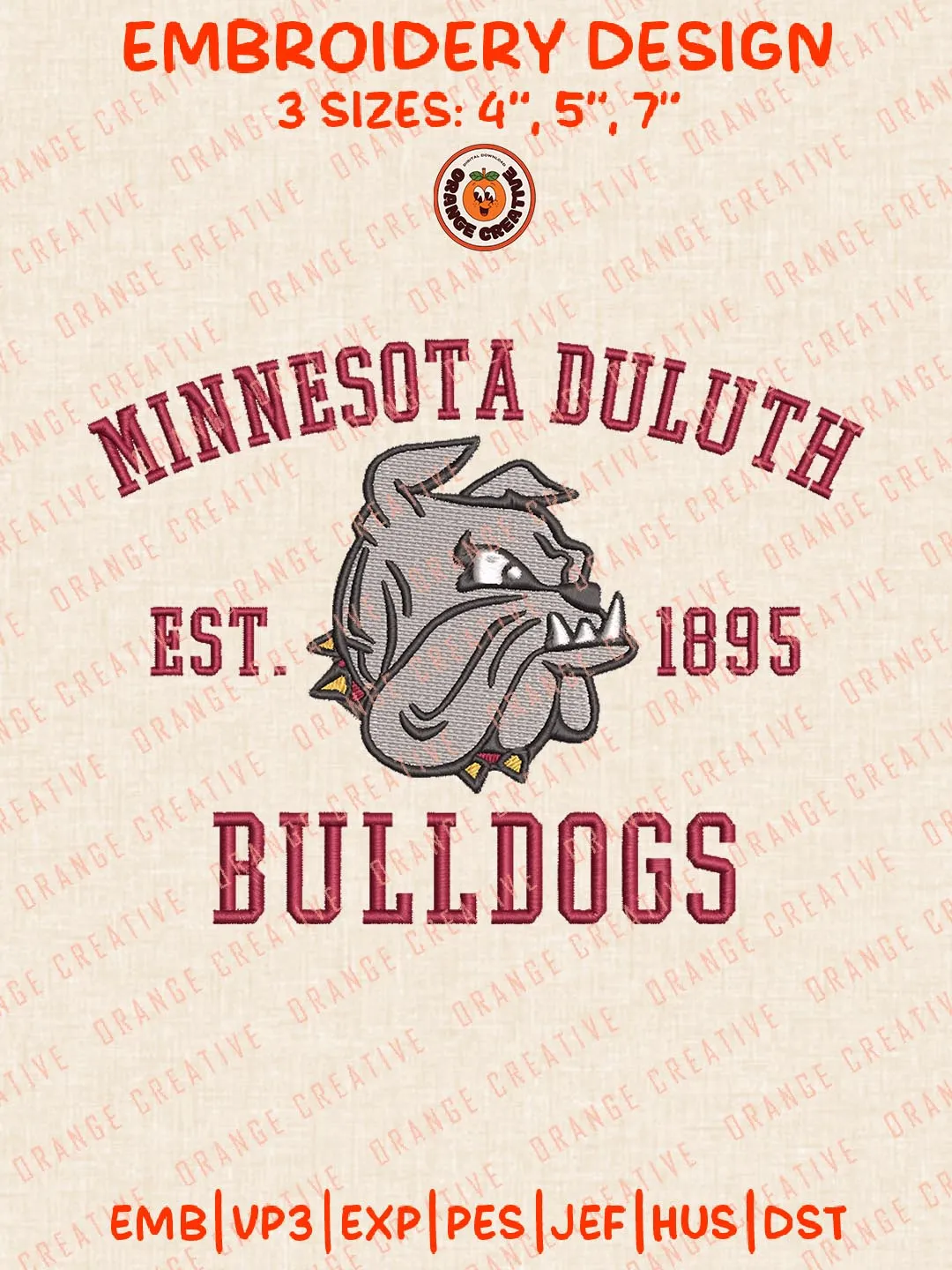 Minnesota Duluth Bulldogs Est 1895 Embroidery Design, NCAA Team Logo Embroidery Design, Machine Embroidery Design File, 4 Sizes, Custom Size, Digital Download