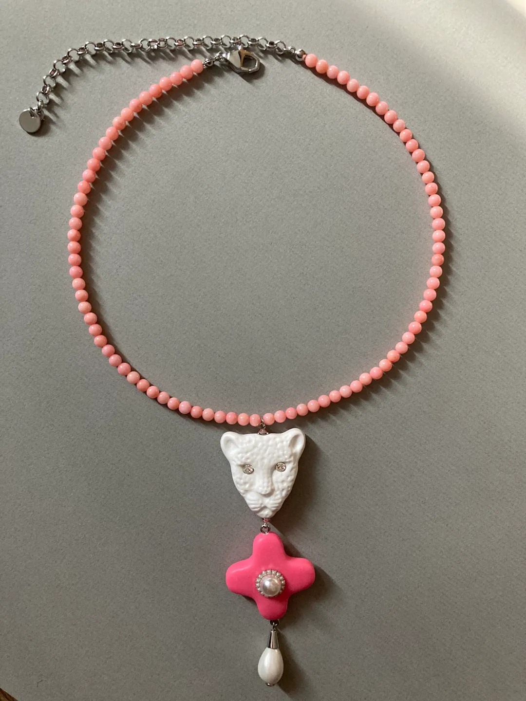 Necklace English porcelain pink flower