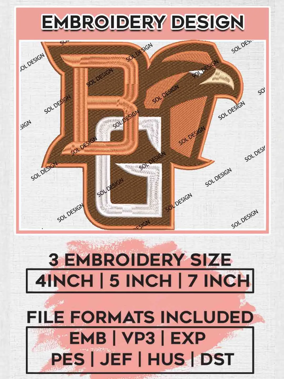BG Falcons Designs, NCAA Bowling Green Falcons Team Logo Embroidery files, NCAA Team, College Football Team Machine embroidery designs, Digital Download