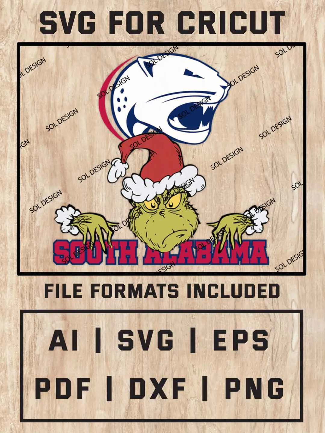 Grinch South Alabama Jaguars SVG, NCAA SVG Design, NCAA South Alabama Jaguars SVG, NCAA Jaguars Cricut, Christmas Svg, Grinch svg, Digital Download