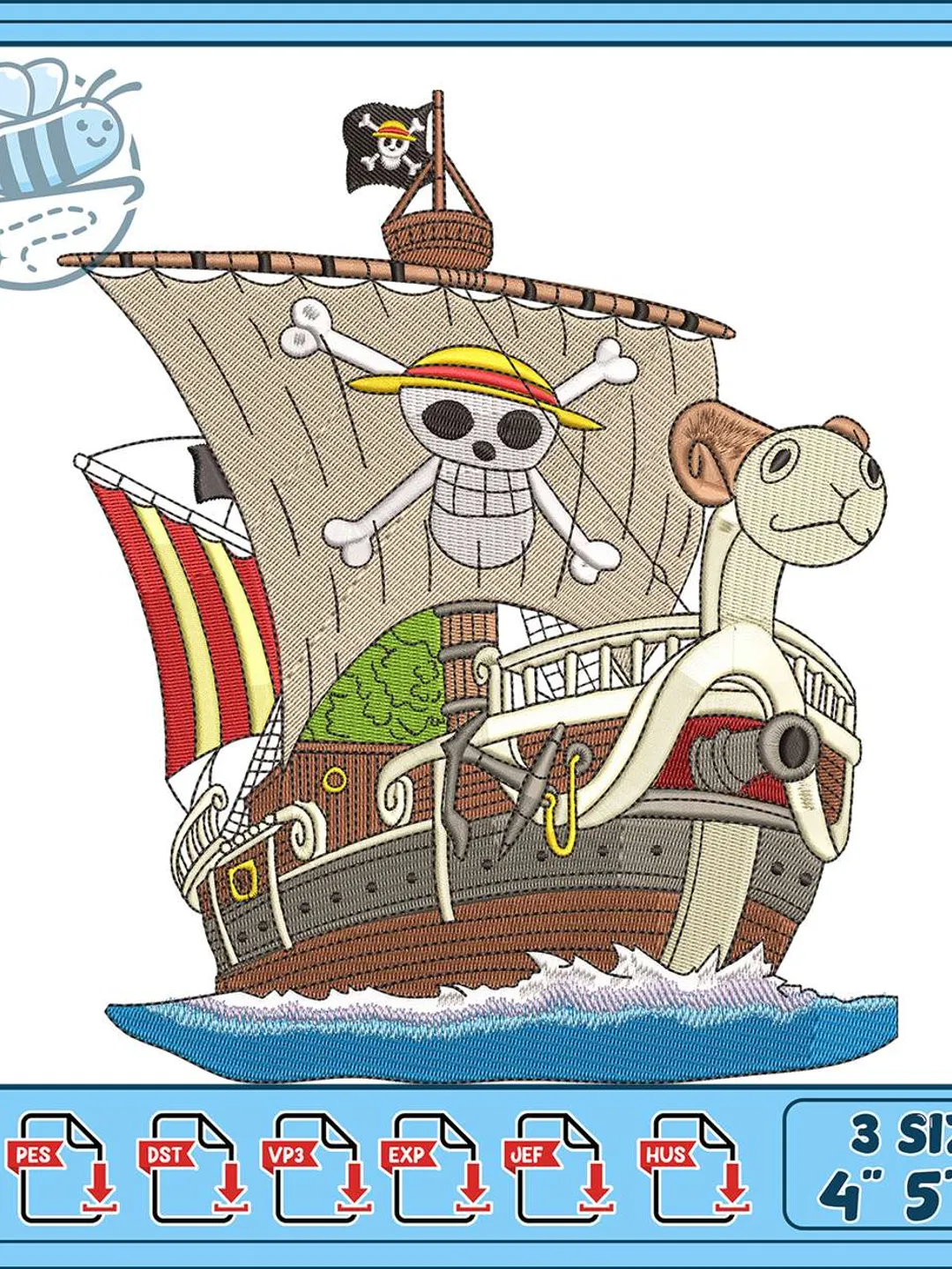 Going Merry Pirate Ship Embroidery Design, One Piece Ship Machine