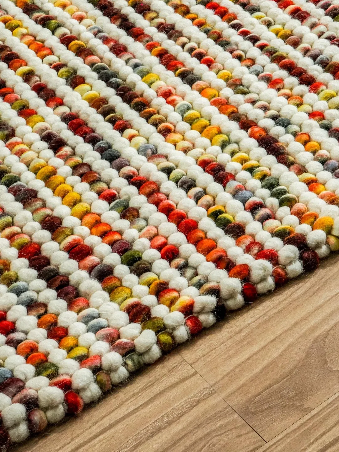 Wool Looped Rug Multi Striped Colourful Ivory Chunky looped Scandinavian Style Indoor ...