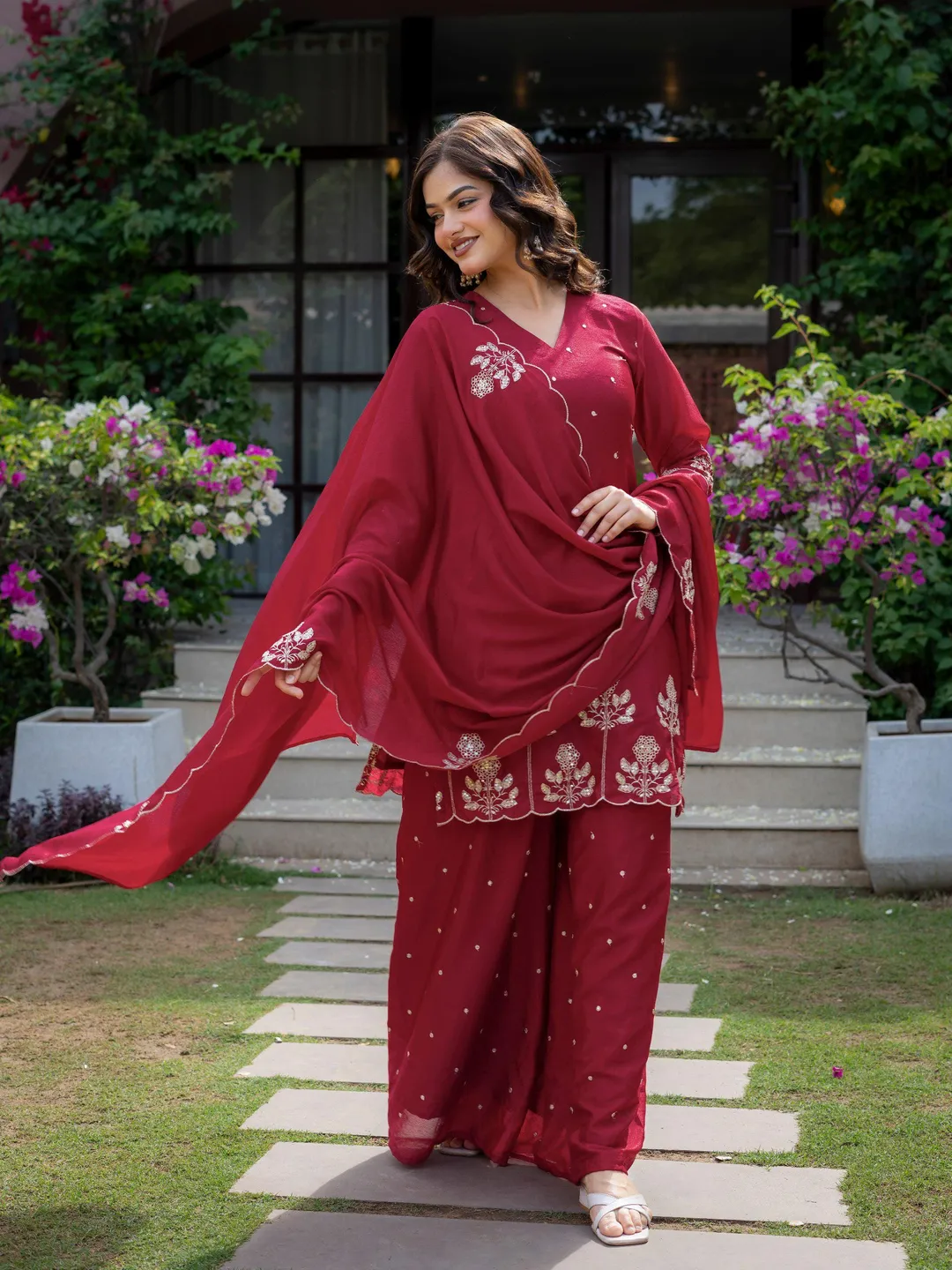 Embroidered Chinon Kurti Set with Dupatta Indian Ethnic Suit for Women Party Wear Salwar Set Festive Ready to Wear Outfit