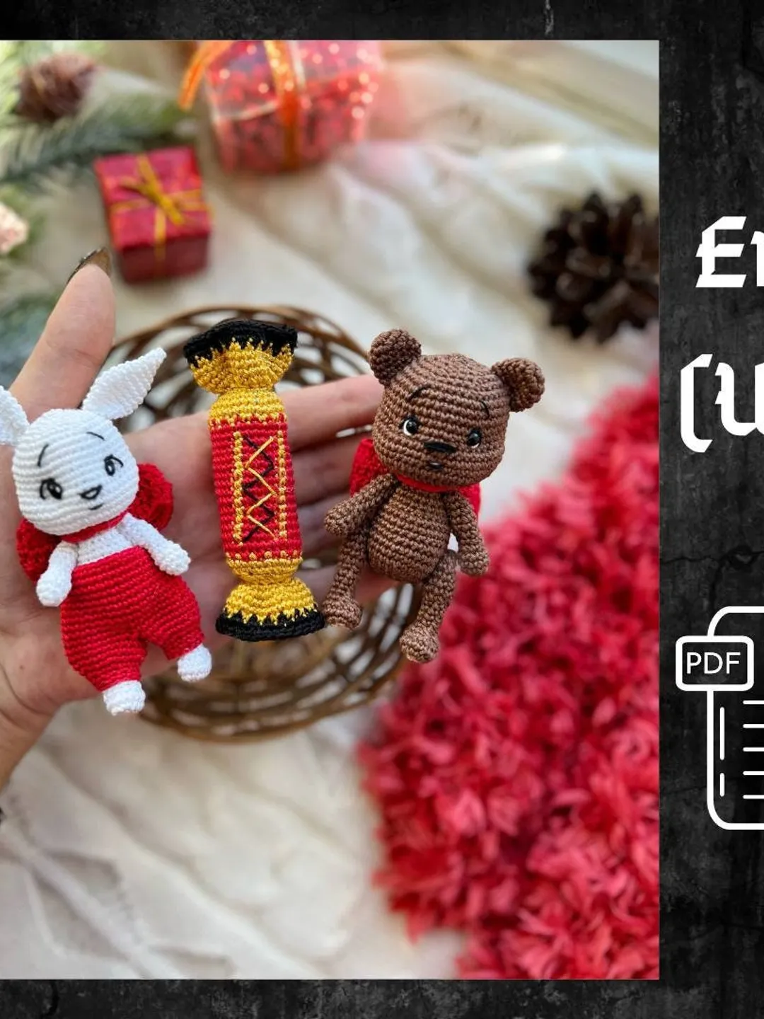 PDF Crochet Christmas Tree toys SET: Bunny, Candy, Teddy Bear Christmas Amigurumi Pattern Crochet Ornament Christmas Decor Tree Toys Pattern