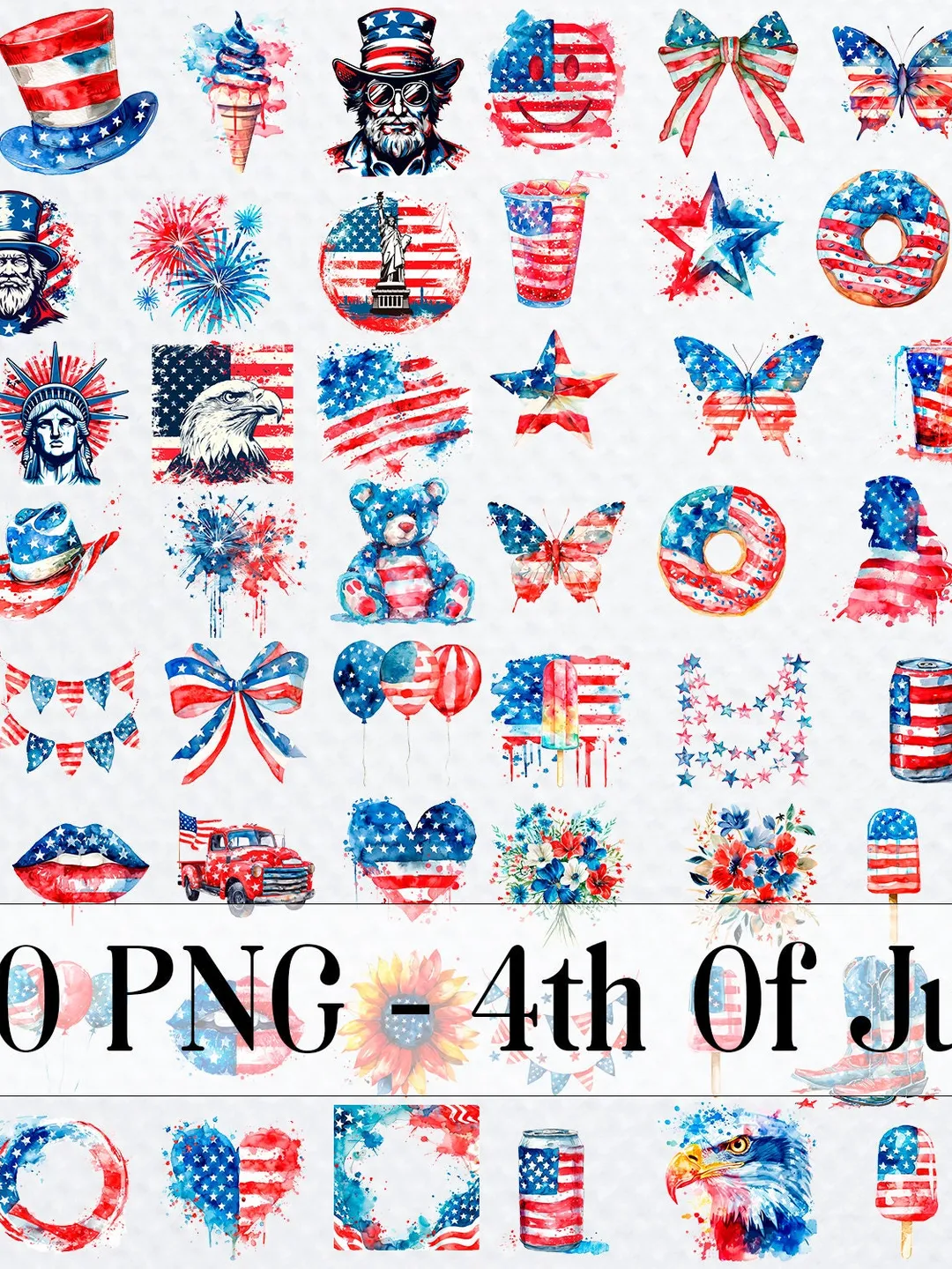 4th Of July Independence USA America Day Watercolor Clipart Bundle of ...