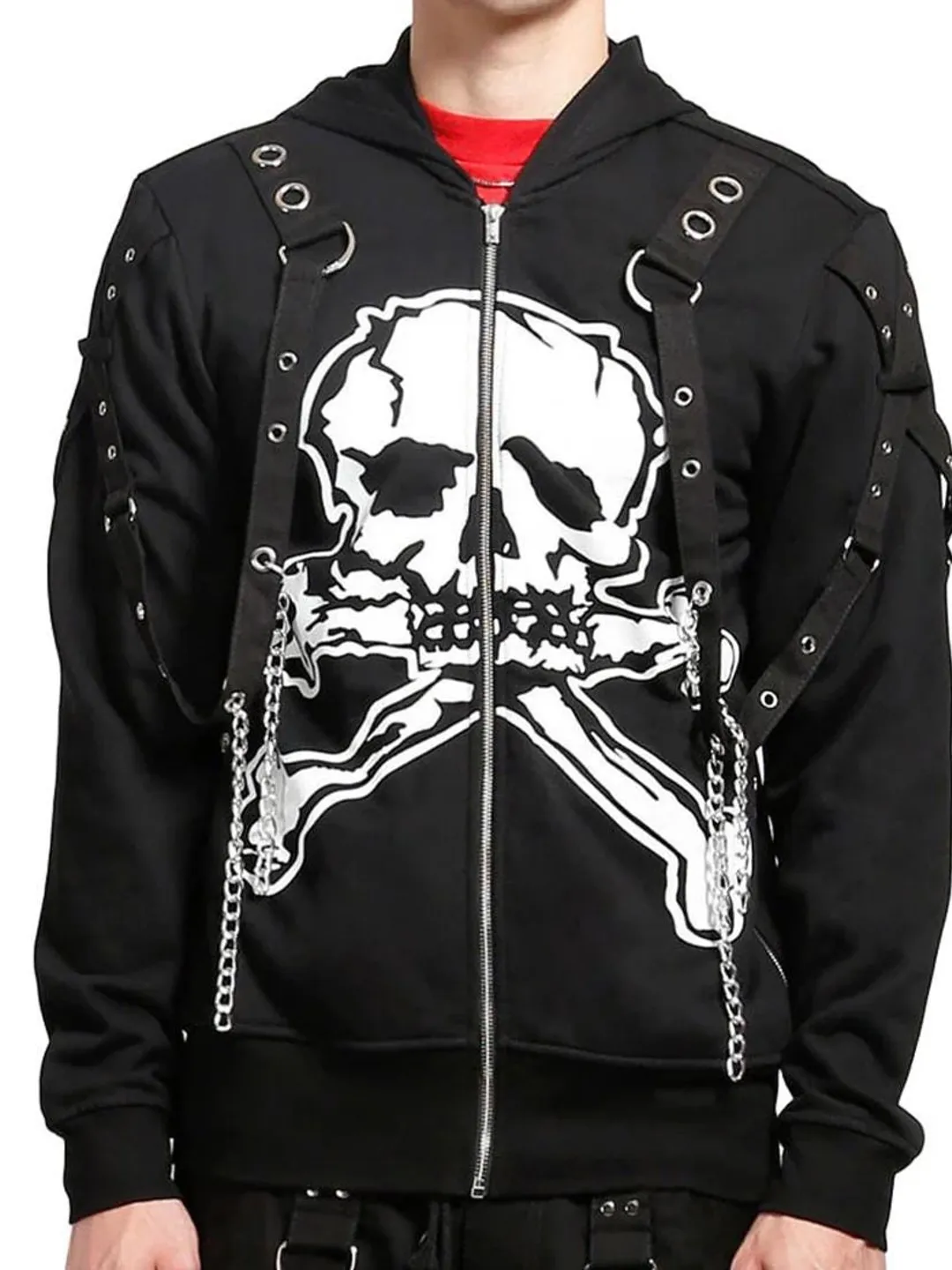 Skull Zip Hoodie with Chains & Harness | Cyberpunk Goth
