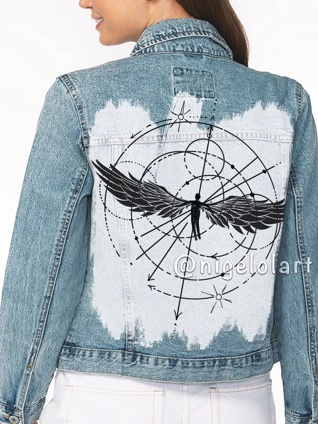 Painted denim jacket Wings Lettering Quotes Jeans jacket Personalized jacket