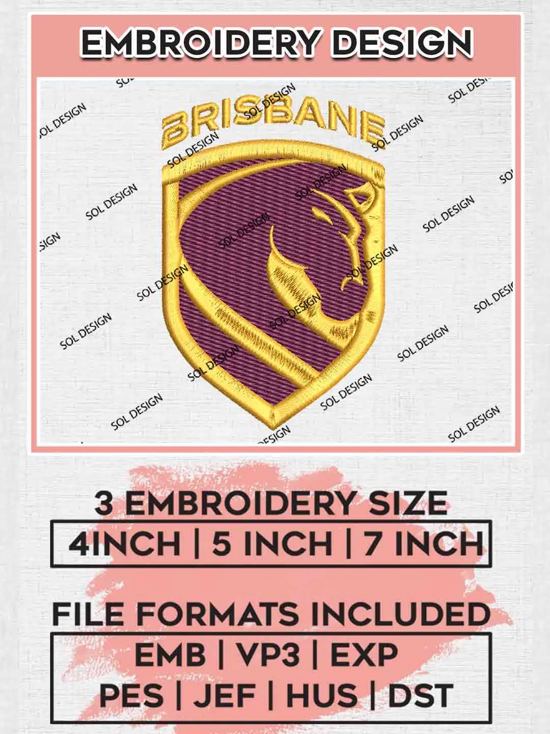 NRL Brisbane Broncos Logos Machine Embroidery Design, National Rugby League Logo, NRL Embroidery Design, NRL Machine Embroidery Digitized Pes File,3 Sizes, Instant Download