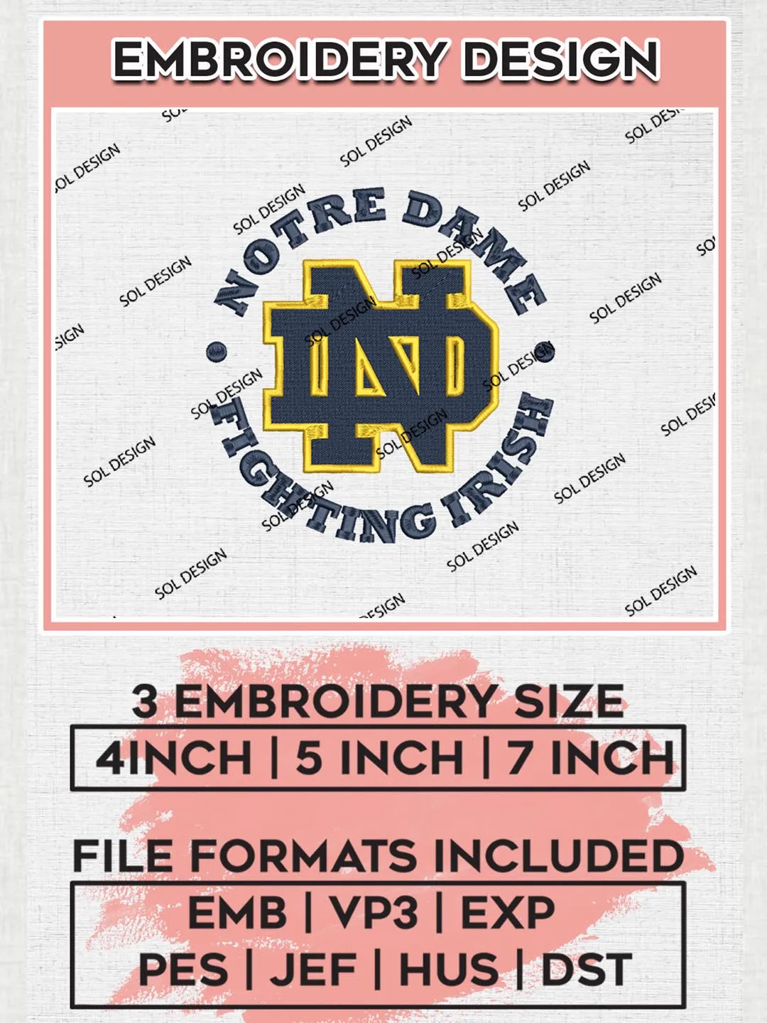 Notre Dame Fighting Irish Team Round Logo Machine Embroidery Design, NCAA Notre Dame Fighting Irish Team Design Design files, NCAA Team Embroidery Designs, NCAA Machine Embroidery Designs, Digital Download