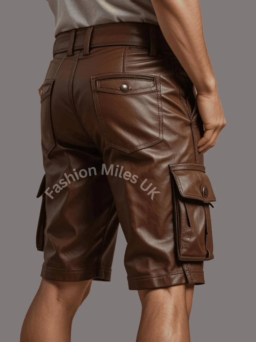 Mens Cargo Shorts, Men's Brown Sheep Leather Cargo Shorts , mens