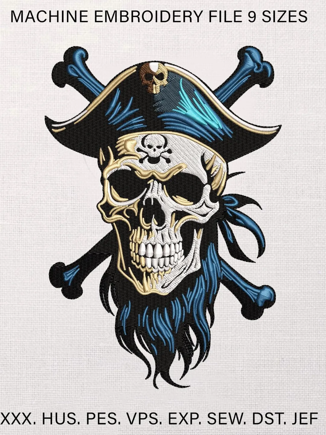 Ornate Skull Embroidery Design, Gothic Tattoo Style Machine Pattern (Instant Download)