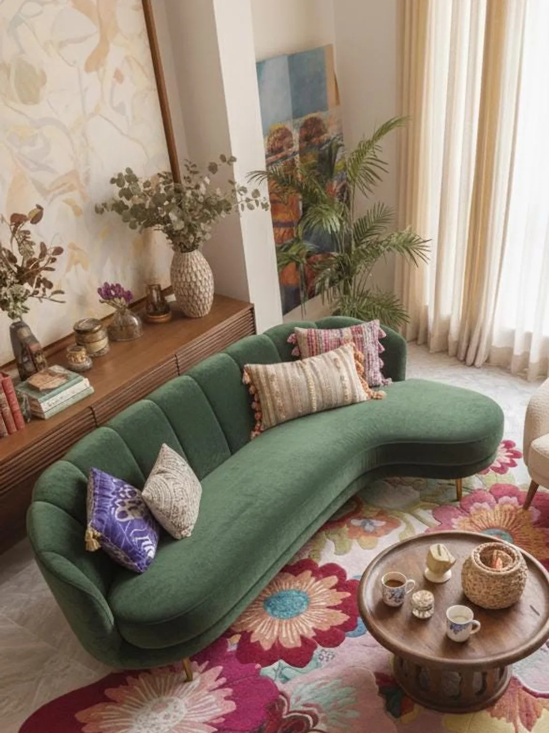 Colorful Floral Hand Tufted Area Rug for Living Room Modern Artistic ...