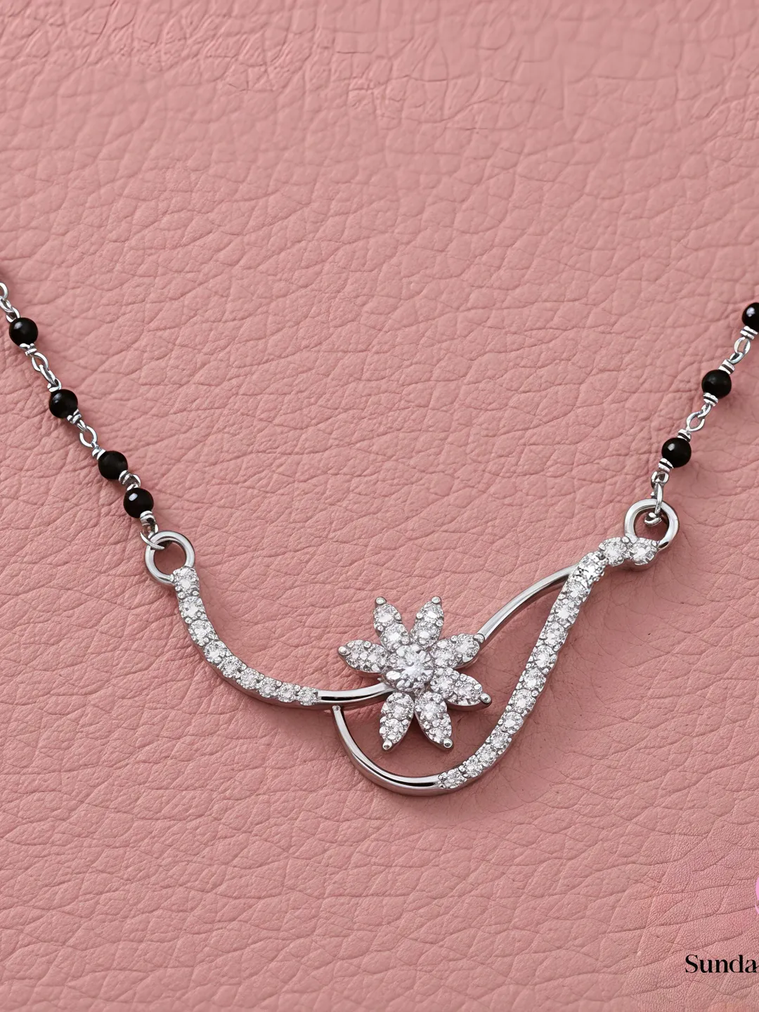 Floral Wave Moissanite Mangalsutra Necklace | Sterling Silver