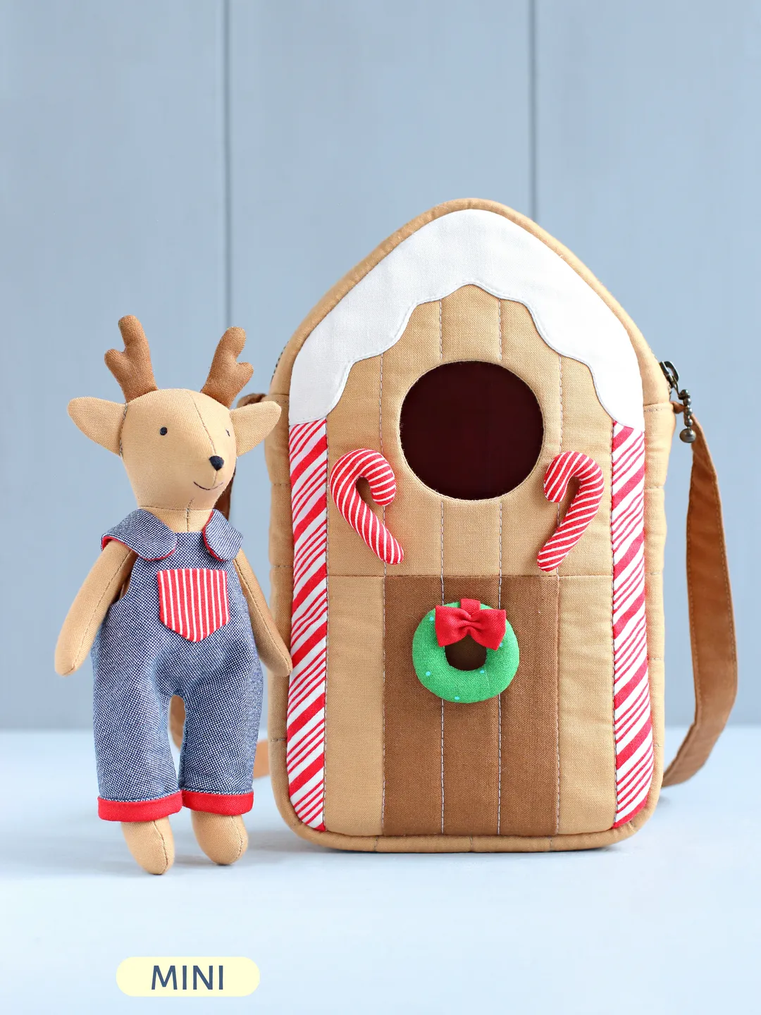 2 PDF Mini Deer Stuffed Animal and Gingerbread House Bag Sewing Patterns Bundle