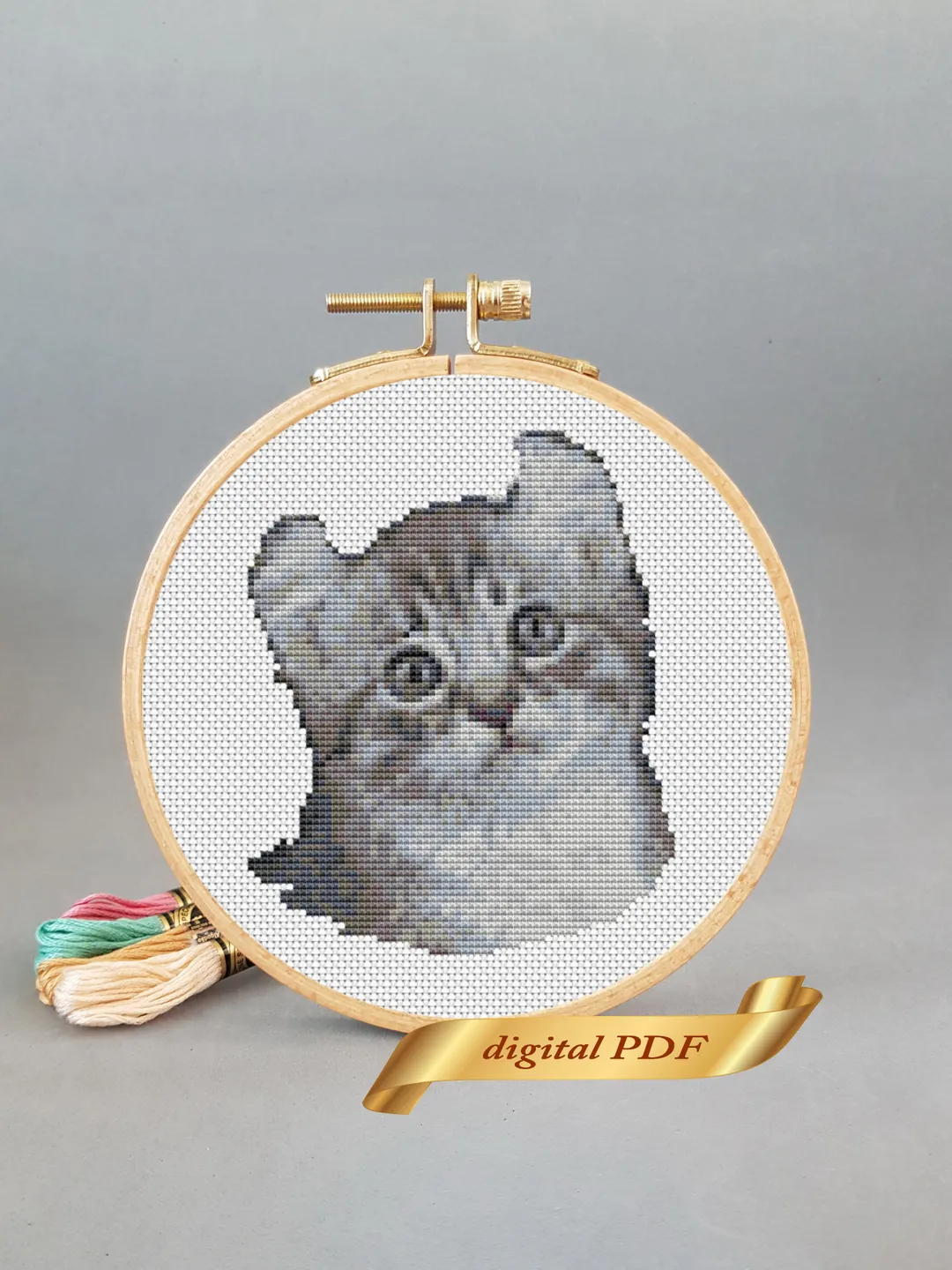 American Curl cat pattern pdf cross stitch, pets easy embroidery DIY, art.2