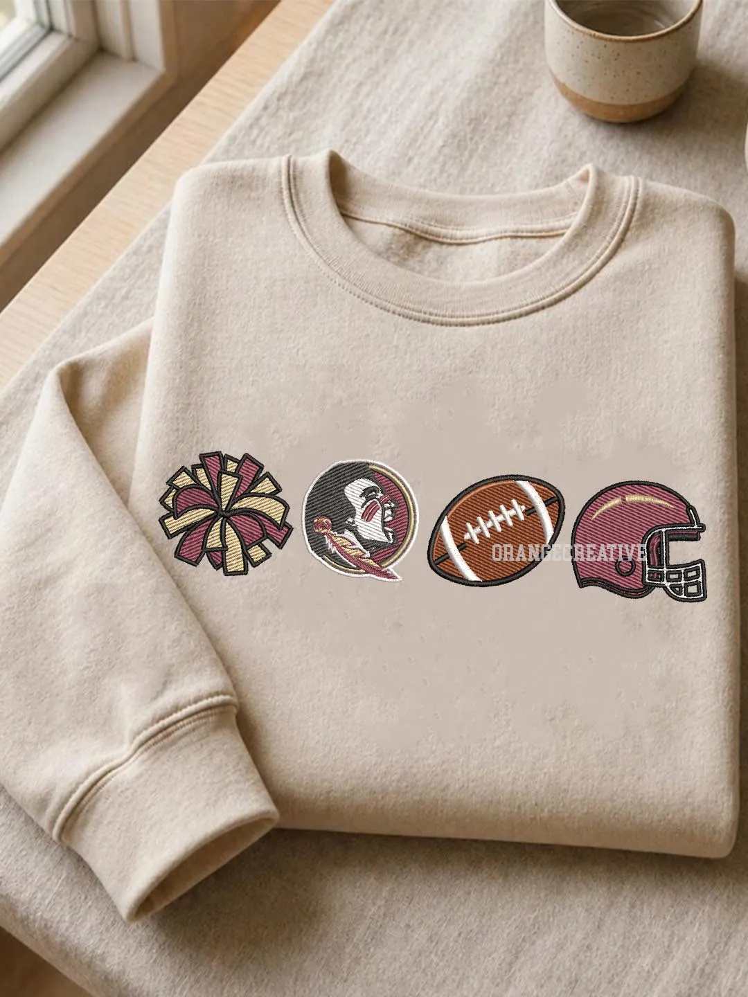 Florida State Seminole Cheerleader Pom Embroidered Sweatshirt, Cheer Poms Football Embroidered Crewneck, Game Day Embroidered Shirt, College Sweatshirt, Crewneck Gift