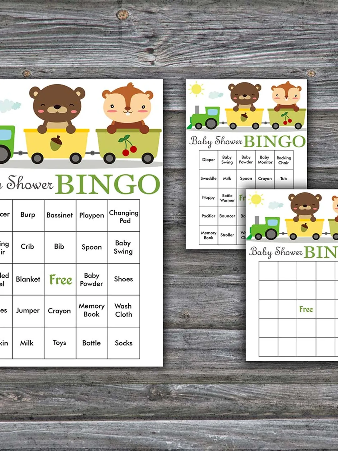 60 Animal train Baby Shower Bingo Cards,Woodland Baby Shower Bingo Games,Printable Baby Shower Bingo Cards--377