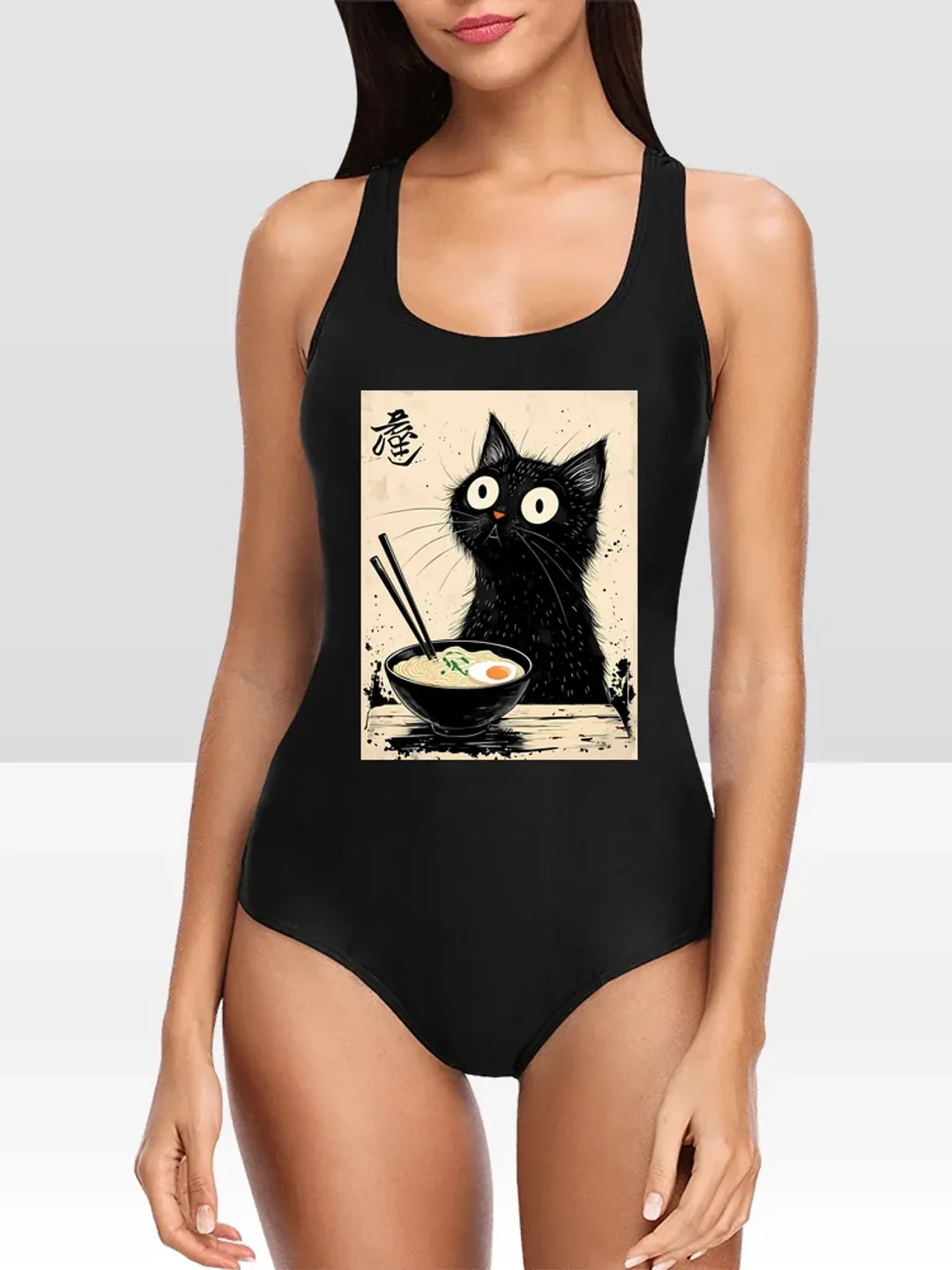 with anime cat print One Piece Swimsuit