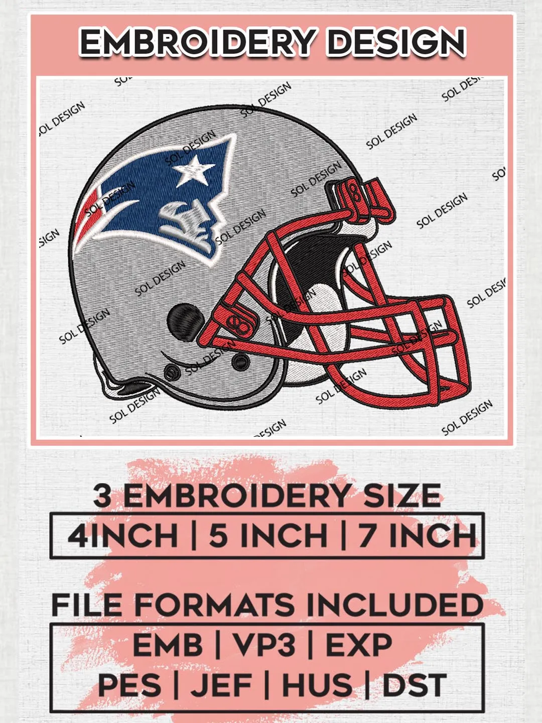 New England Patriots Helmet Embroidery Designs, NFL Patriots, NFL Logo Embroidery Files, NFL New England Patriots Machine Embroidery Design, Digital Download