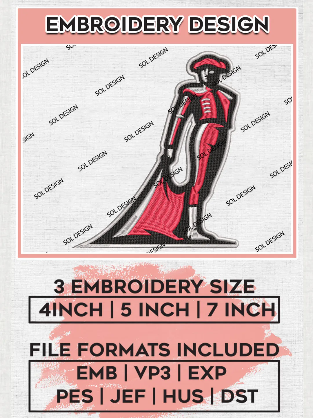 Cal State Northridge Matadors Team Logo Embroidery Design Files, NCAA Cal State Northridge Matadors Machine Embroidery, NCAA Teams, Game Day, 3 sizes, NCAA Machine embroidery designs, Digital Download