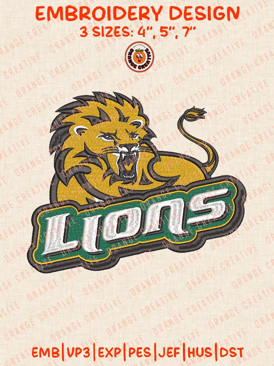 NCAA SE Louisiana Lions Logo Embroidery Design Files, NCAA Logos Embroidery Designs, NCAA SE Louisiana Lions Machine Embroidery Files, 3 Sizes, Custom Sizes, Instant Download