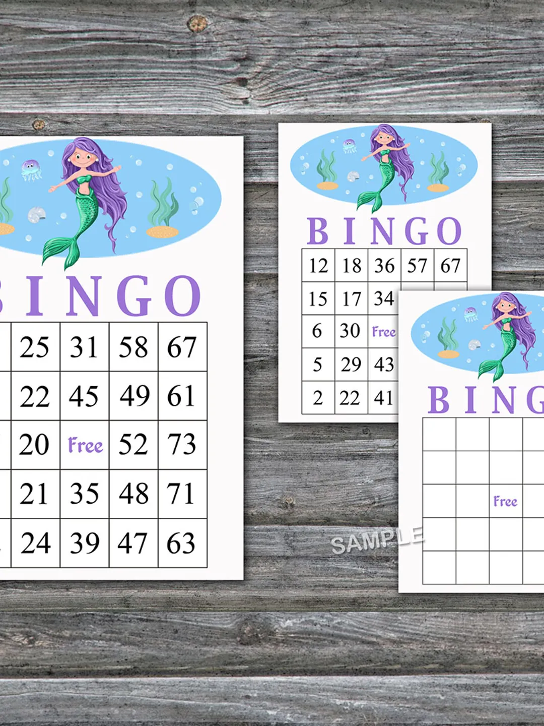 Mermaid bingo cards,Mermaid bingo game,Mermaid printable bingo cards,60 Bingo Cards,INSTANT DOWNLOAD--336