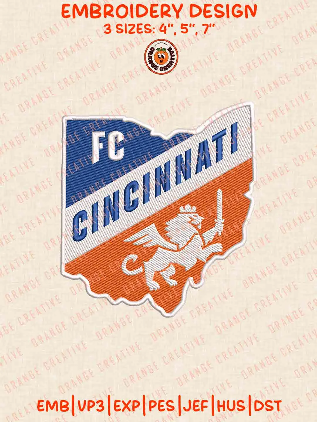 MLS FC Cincinnati Embroidery Files, FC Cincinnati Embroidery Designs, League Soccer Machine Embroidery Files, MLS Cincinnati Logo Machine Embroidery, 3 sizes, Digital Download