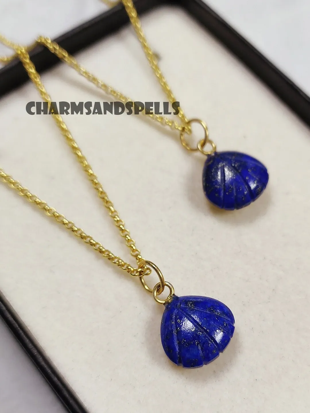 Lapis Lazuli Stone Shell Pendant Necklace, Minimalist Jewelry, Dainty Gemstone, Gift For Her