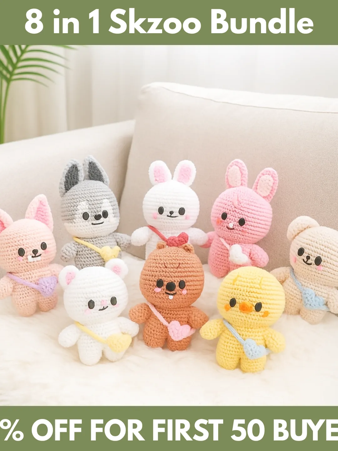 8 IN 1 mini SKZoo Crochet Pattern PDF, Stray Kids Crochet Pattern